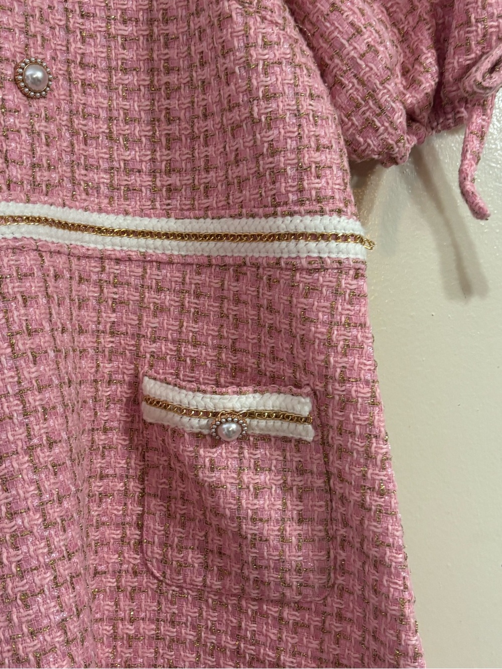 Simply Southern Pink Tweed Mini Dress with Scalloped Hem L XL - Picture 7 of 13